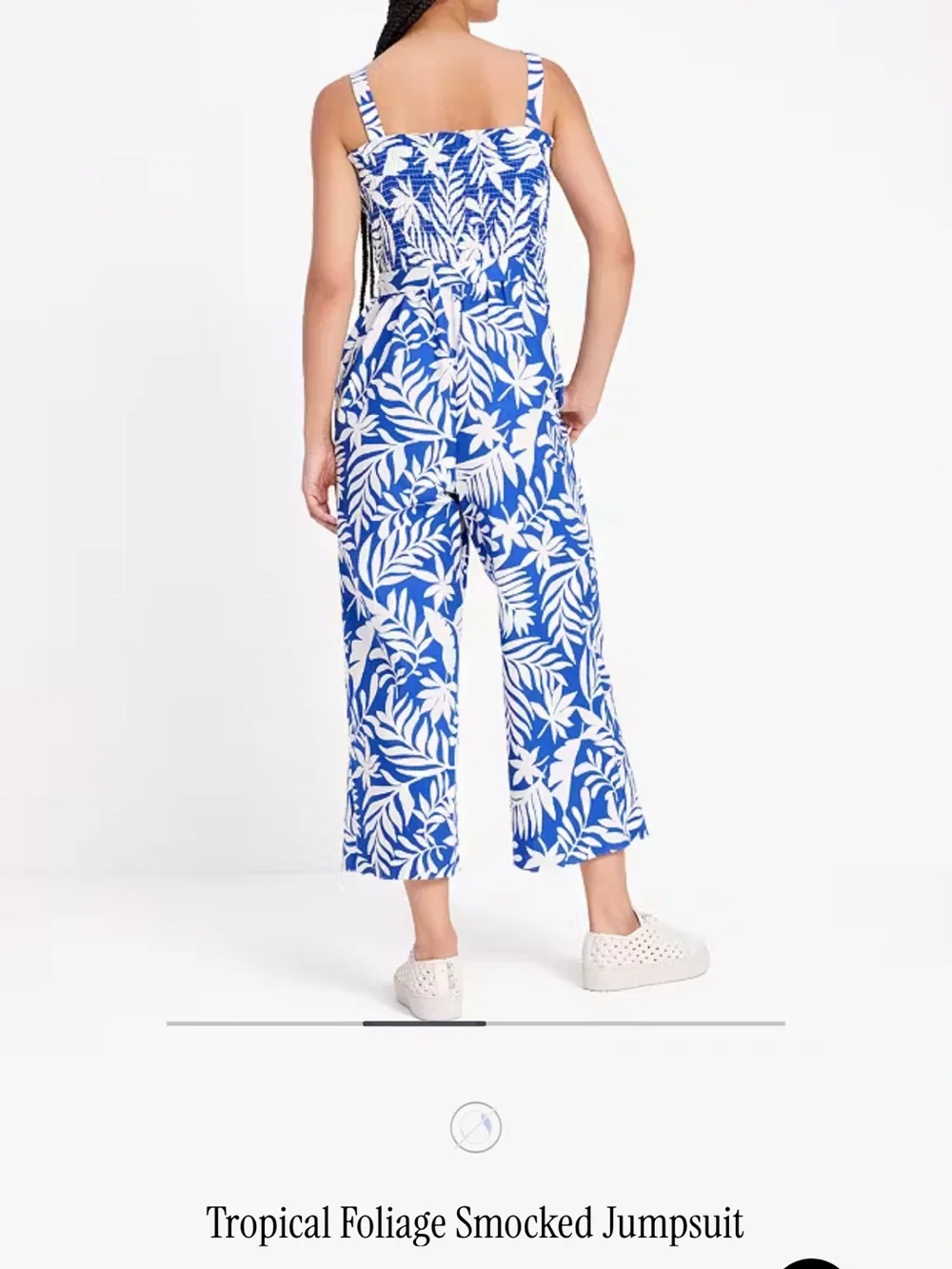NWOT kate spade Blue & White Tropical Foliage Smocked Jumpsuit Wide-Leg Crop